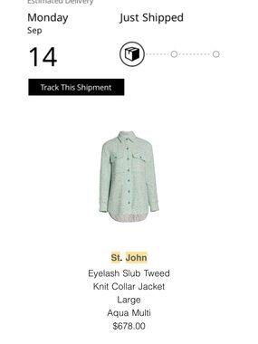 St. John Aqua Multi Eyelash Slub Tweed Knit Collar Shirt Jacket